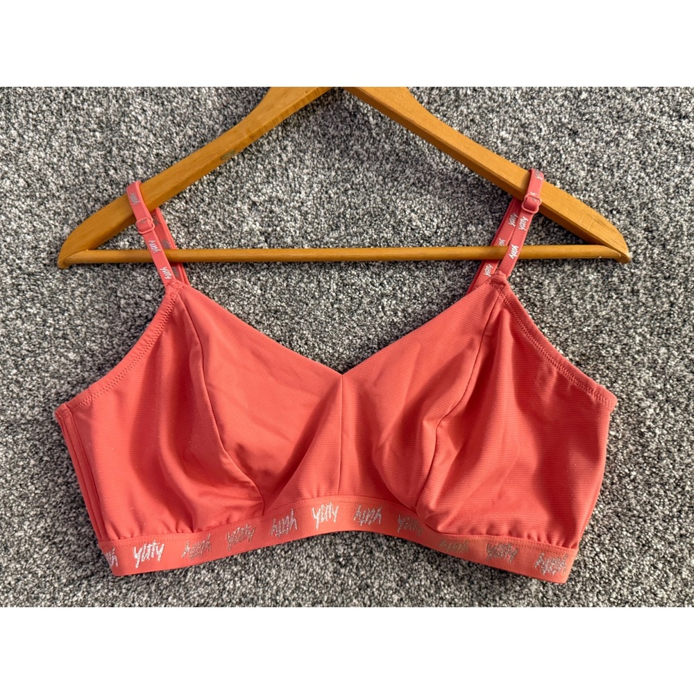 Yitty Bralette XL Coral Pink Wireless Logo Band BB2254319 Sporty Loungewear NWOT